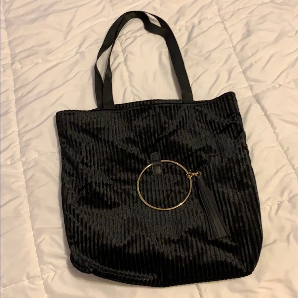 Black Velvet bag with gold ring to cinch